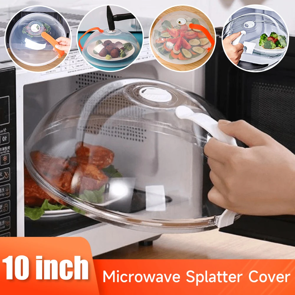10inch Microwave Cover Anti-splash Microwave Lid Plate With Handle Clear Food Splatter Guard Microwave Oven Cover Kitchen Gadget
