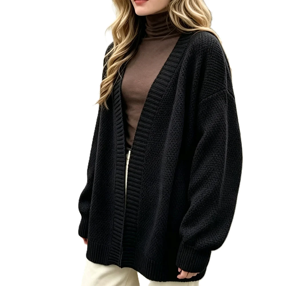 Mid Length for Knit Cardigan Coat for Women Solid Loose for Fit Regular Length Polyester for Spring Autumn Winter Wear