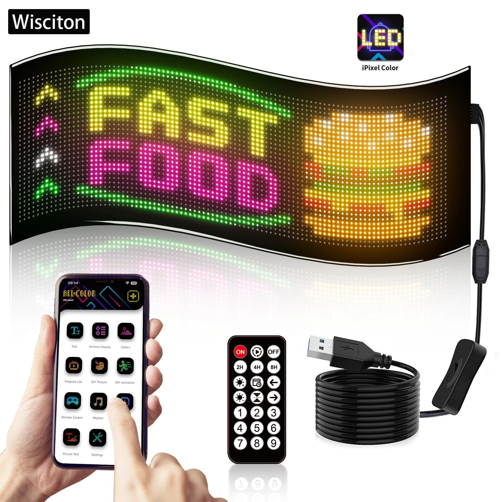 

LED Flexible RGBIC Matrix Pixel Panel DIY Programmable Waterproof Rolling Display Light For Car/Store/Room Reminder