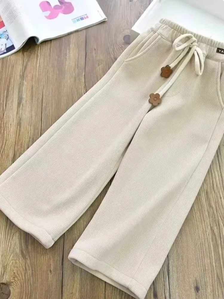 

Girl Pants Spring Autumn New 2024 Solid Corduroy Thickened Wide Legs Straight Casual Simple Fashion Sweet Korean Active Vintage