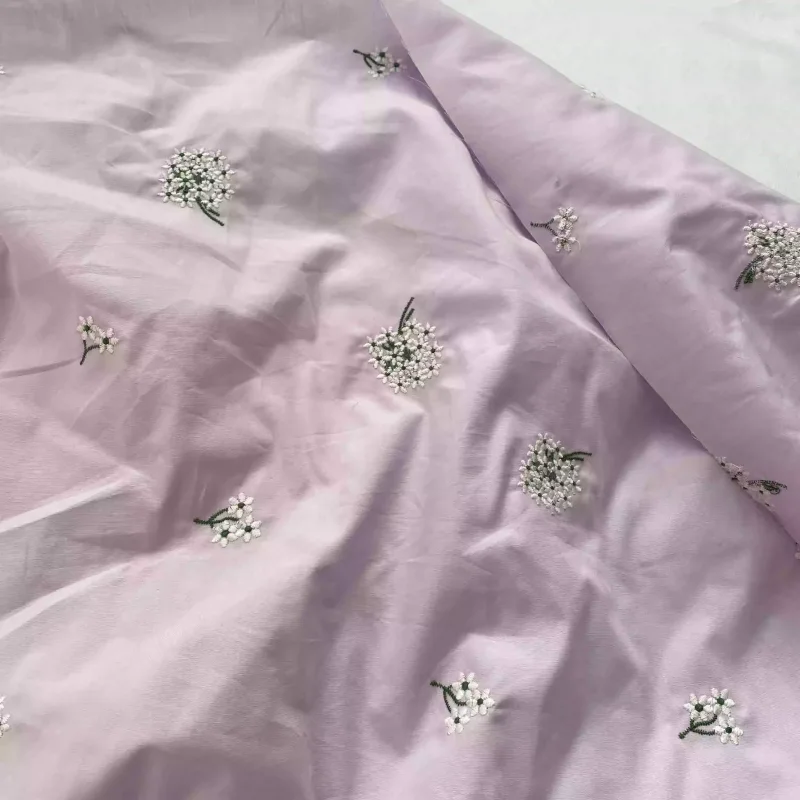 

ins style light taro purple bouquet flower embroidery fabric, embroidered shirt dress diy cotton fabric