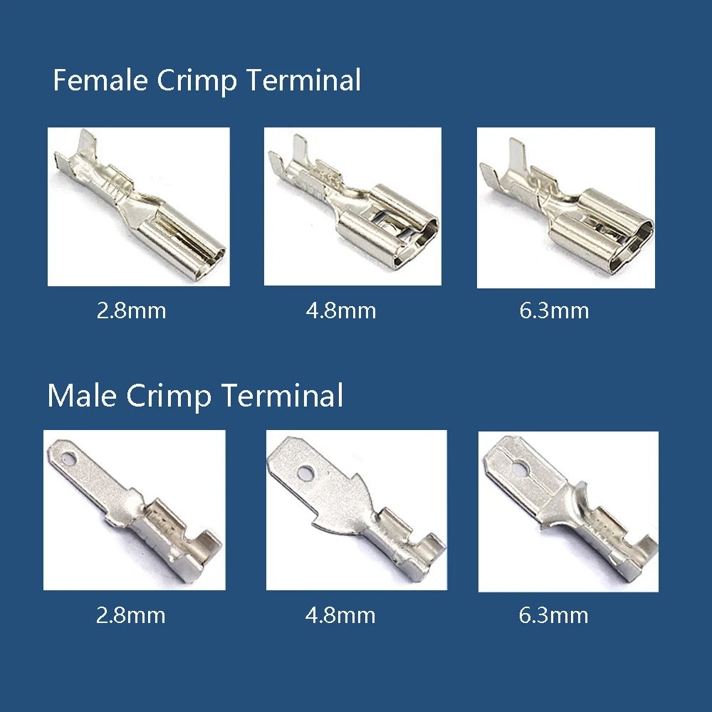 22-16AWG 0.3-1.5mm² Spade Crimp Terminal Male Female Insulating Sleeve 2.8 4.8 6.8mm Electrical Cable Joint Connector