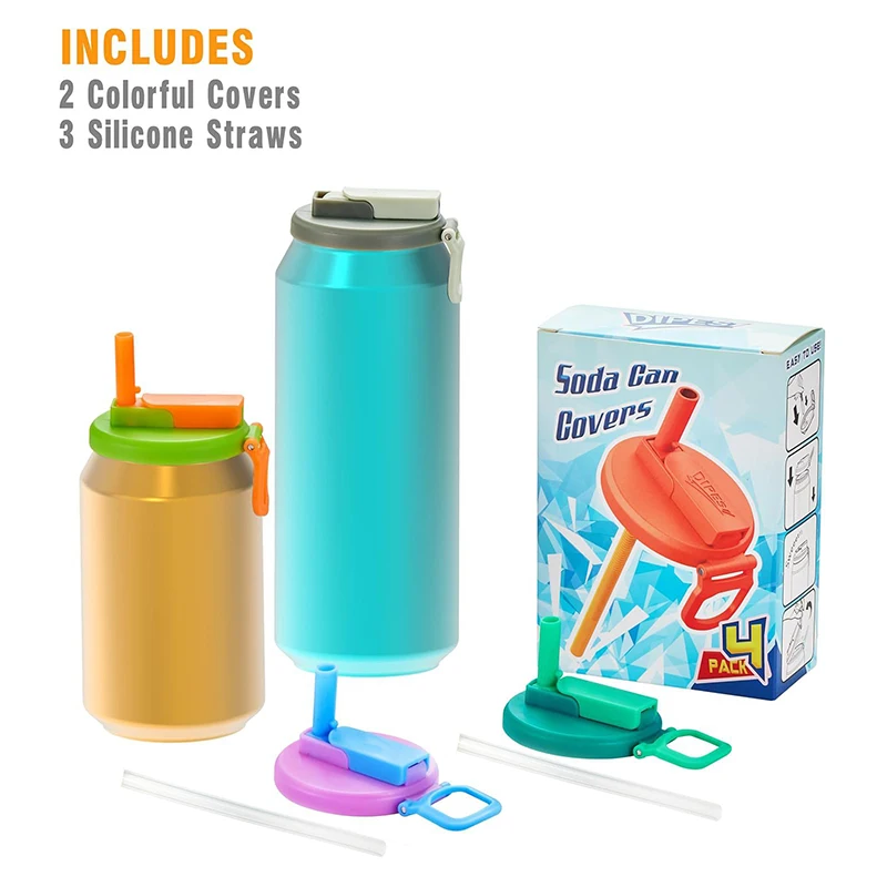 2PCS Soda Can Cover Creative Sealed Silicone Straw Beverage Can Cover Cup Cov Suitable For Canned Beverage Reusable Tank Cover