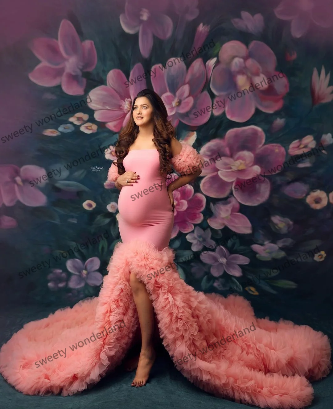 Vestidos de maternidad elegantes para sesión de fotos para mujer, vestido de graduación sin tirantes, vestidos de embarazo con abertura frontal, personalizado