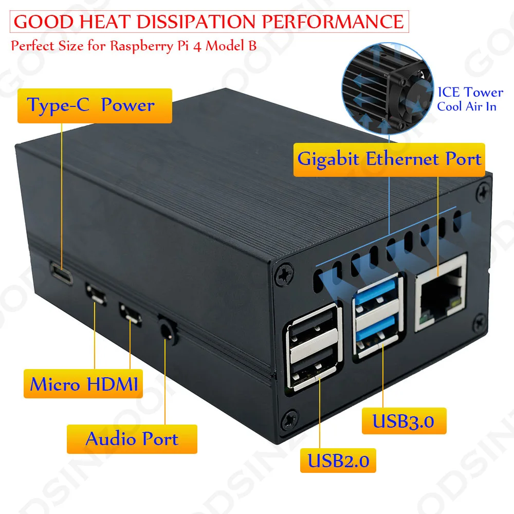 Raspberry Pi 4 ICE Tower Cooling System Aluminum Case Mini with 25mm Quiet Cooling Fan + Heatsink Kit for Raspberry Pi 4 model B