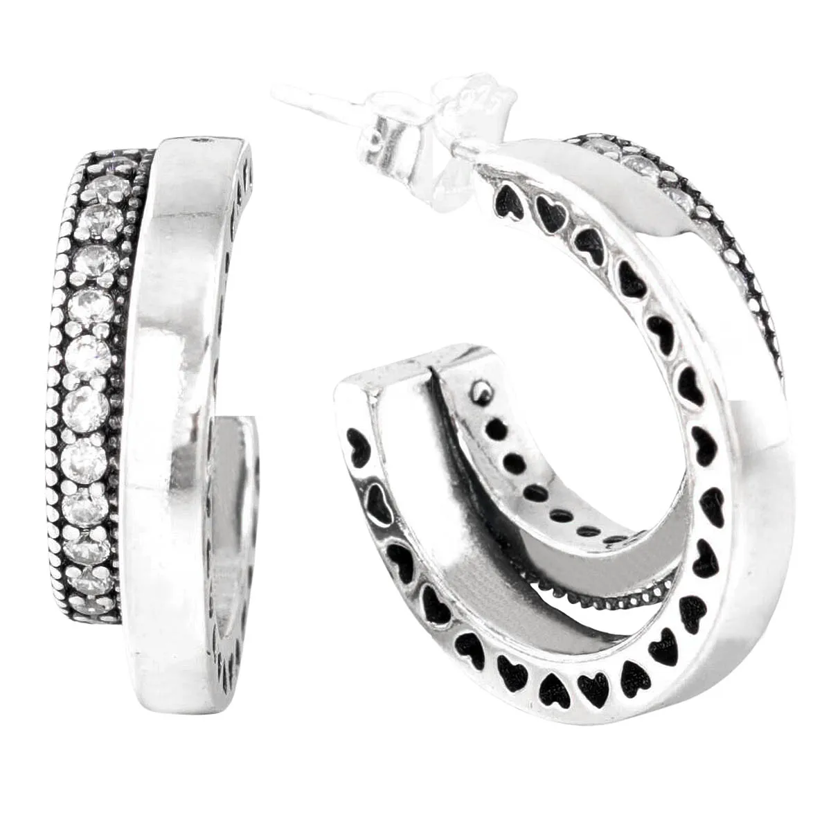 925 Sterling Silver Lock-inspired Love Locks U-shaped Signature Pave Double Moments Charm Hoop Earring For Women Jewelry Gift