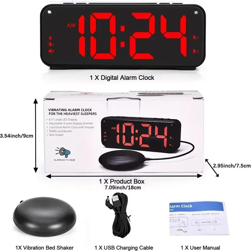 Dual Alarm Clock Large Display USB Charging With Ring Vibration Flash Light Modes variable backlighting ，Volume Control