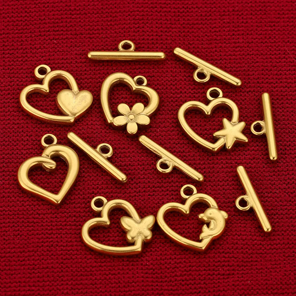 

5Sets Stainless Steel PVD Gold Heart Flower Toggle Clasp Connectors OT Clasps for Bracelet Necklace DIY Jewelry Making Materials