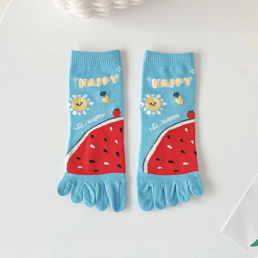 Cute Spring Summer Five Fingers Women Socks Cotton Breathable Split Toe Socks Non Slip Soft Medium Tube Socks For Yoga Sports