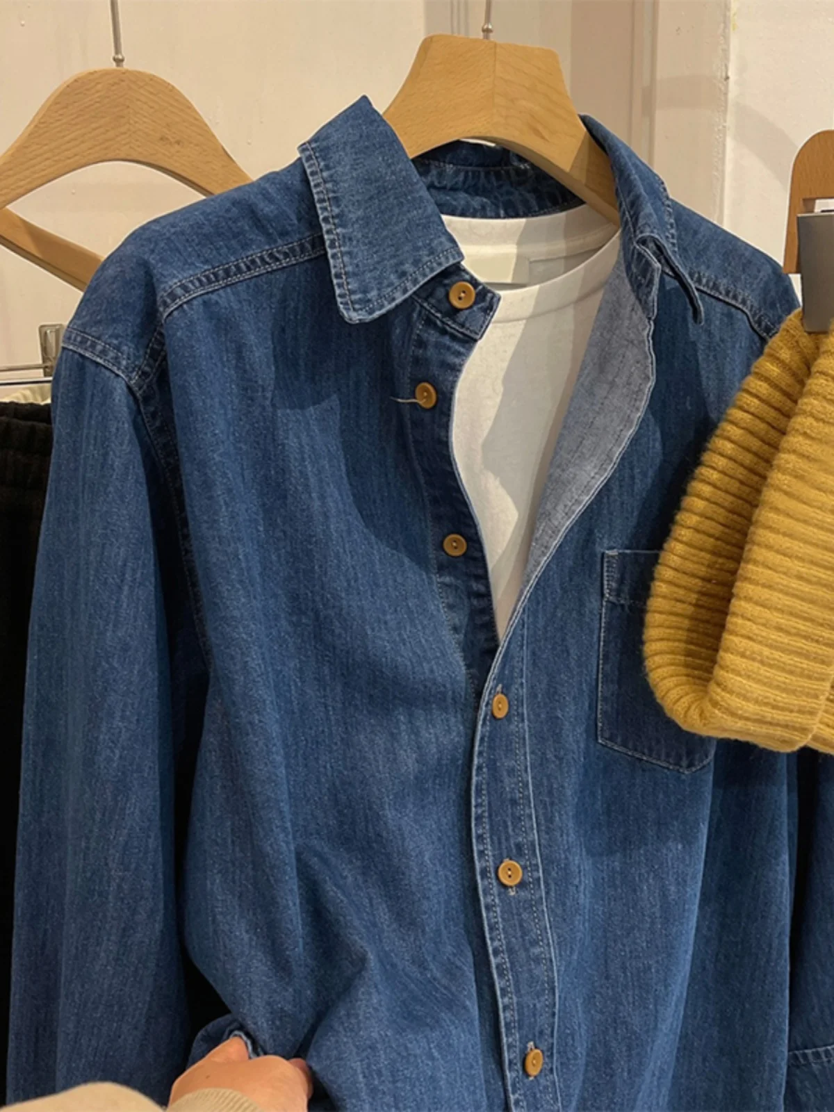 

Ретро-куртка из денима в гонконгском стиле для женщин, весна-осень, модная, с эффектом многослойности, на пуговицах