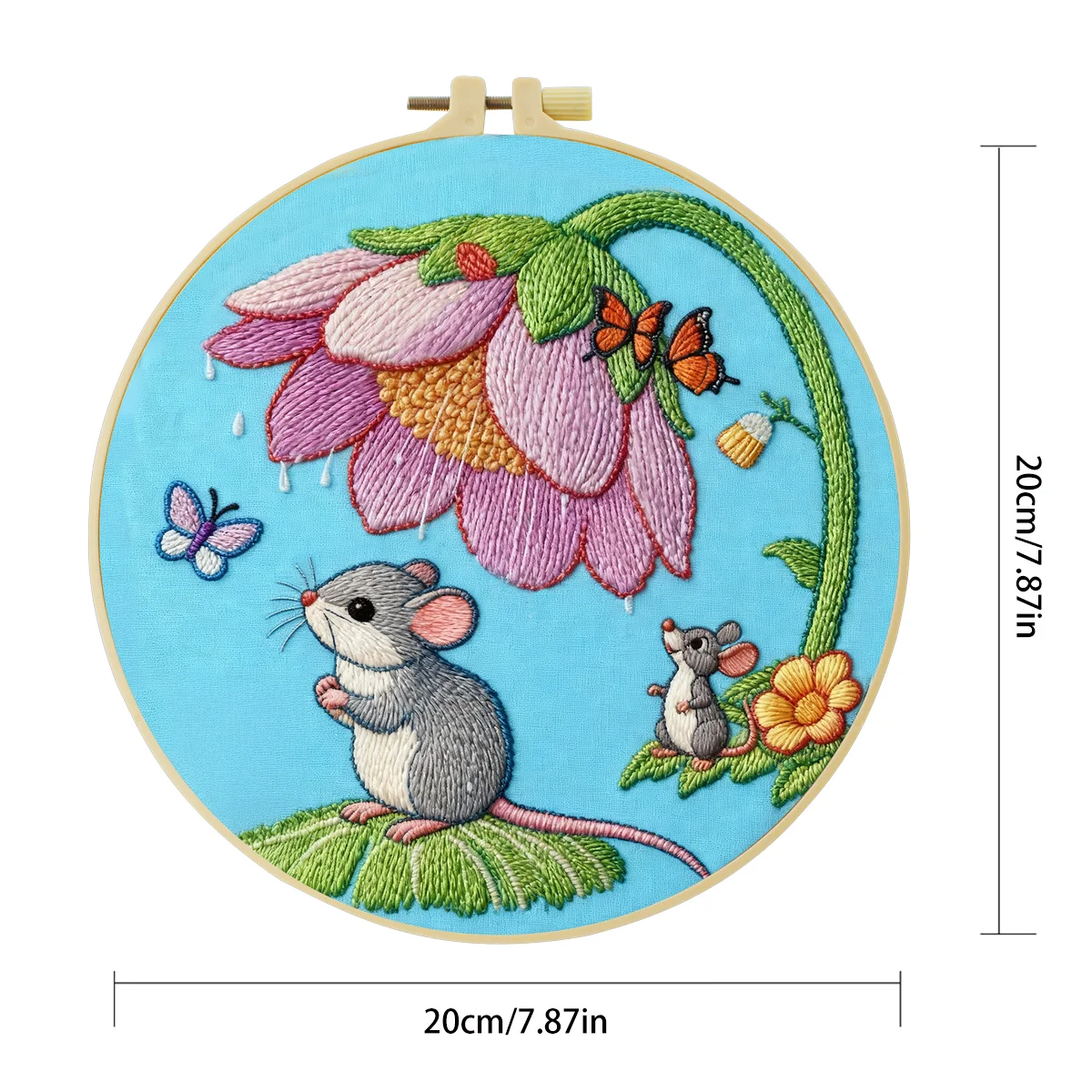 1 Stück 20X20CM/15X15CM 7,87/6,3 Zoll Maus-Stickerei-Starter-Kit DIY-Kit DIY-Stickerei-Set für Anfänger – Detail 4