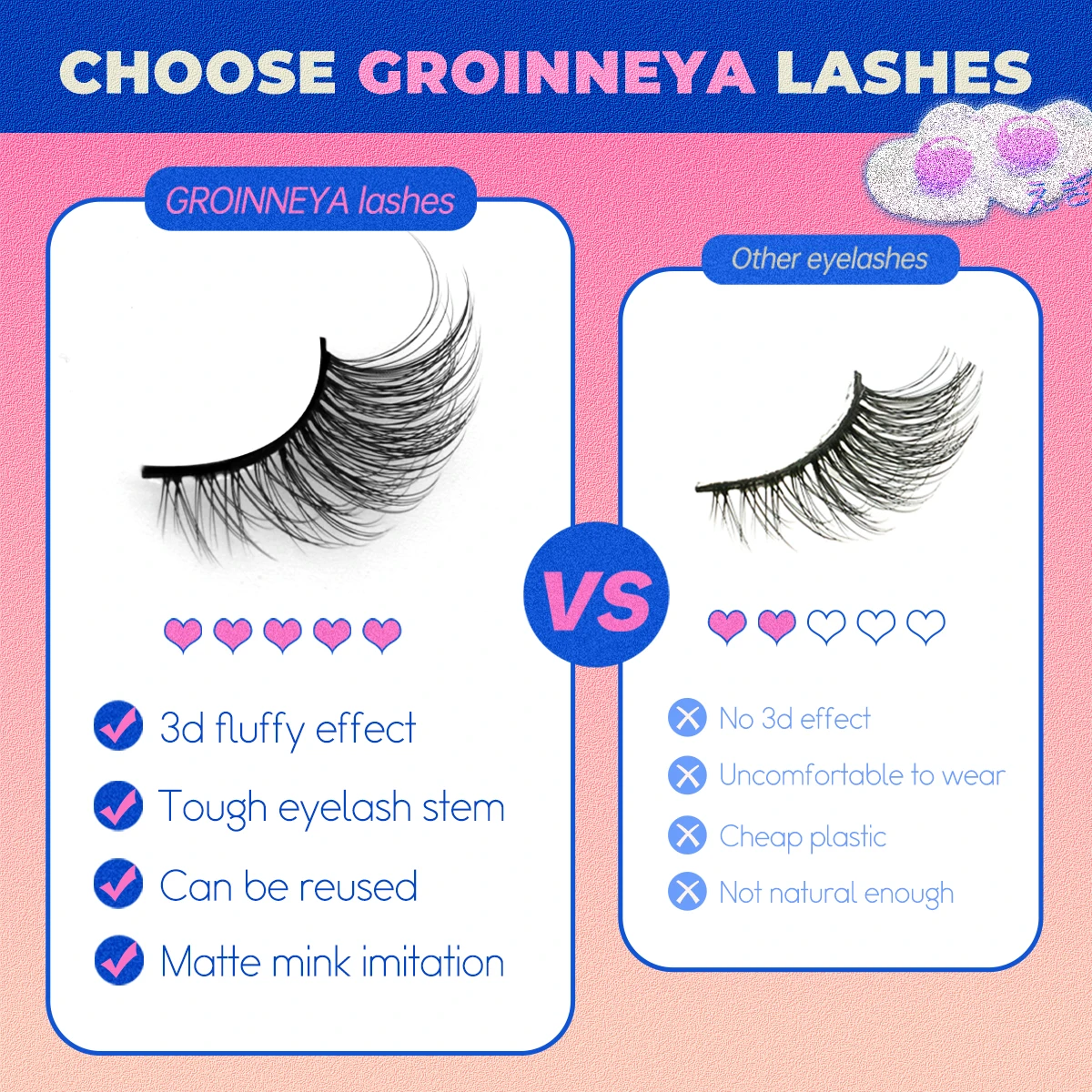 GROINNEYA Half Lashes 5/7/10 Piars Half Lashes Soft Natural Cat Eye Lashes Makeup Tool Fake Eyelashes Extension Fluffy Faux Cils