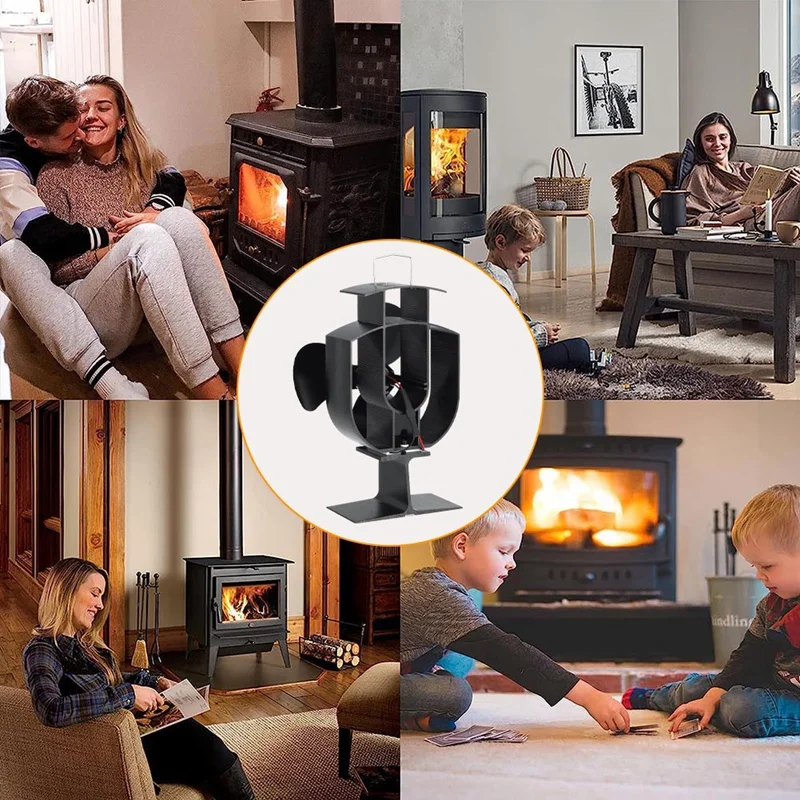 Small Designed Fireplace Fans 4 Blades Heat Powered Fireplace Fans For Wood/Log Burner/Fireplace Black TP2001-3