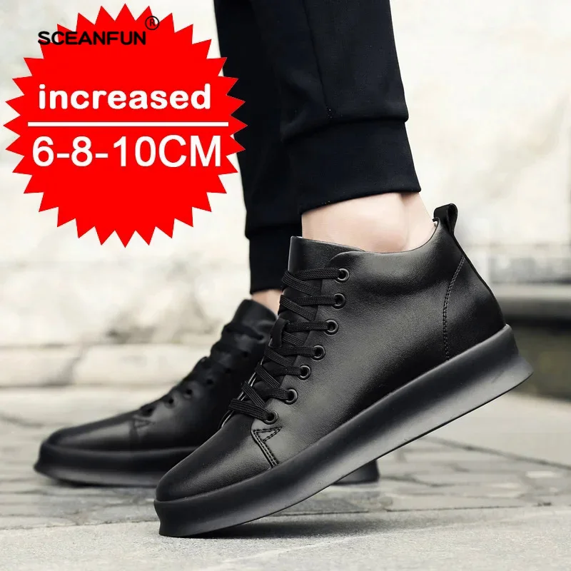 Homens tênis aumento de altura sapatos para homem palmilha casual 6/8cm branco preto mais alto sapatos masculinos lazer esportes plus size 37-44