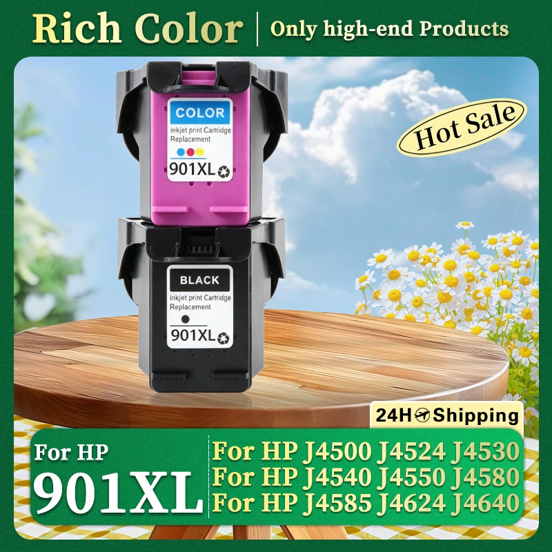 Cartucho de tinta de substituição 901XL para impressora HP Officejet J4500 J4524 J4530 J4540 J4550 J4580 J4585 J4624 J4640 J4660 J4680 J4680