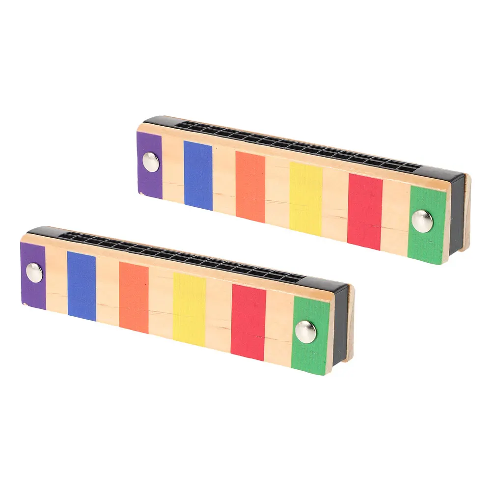 

2pcs Children Wooden Harmonica 16Hole Double Row Musical Toy Kids Beginners Bright Colors Portable Small Instrument
