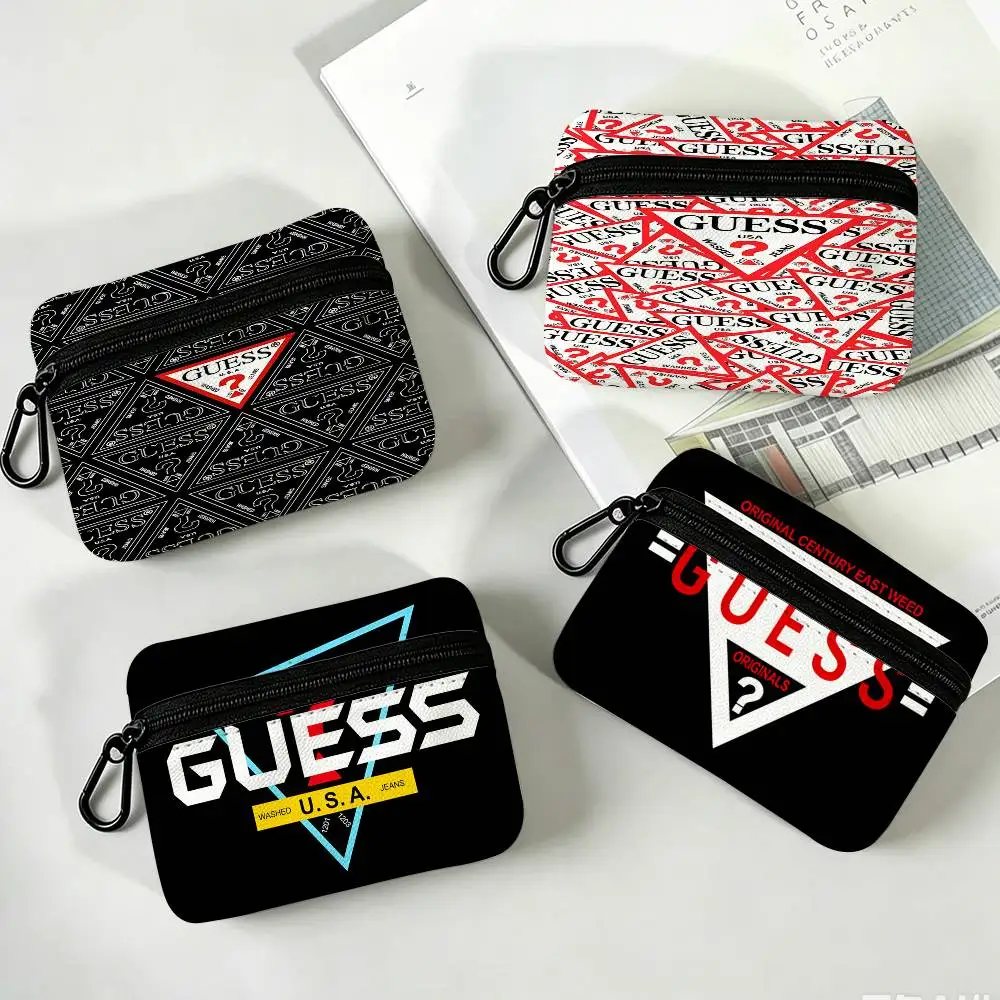Blak G-Guess-s Logo Lightweight Oxford Fabric Coin Purse Carabiner Hook Design Mini Card Key Organizer Bag