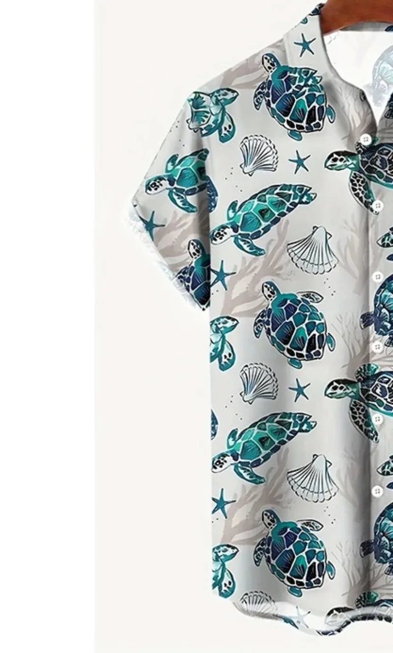 الصيف السلاحف ثلاثية الأبعاد طباعة هاواي شاطئ قمصان الرجال النساء عادية موضة الشارع الشهير قصيرة الأكمام قميص بلوزة Harajuku رجل الملابس #6
