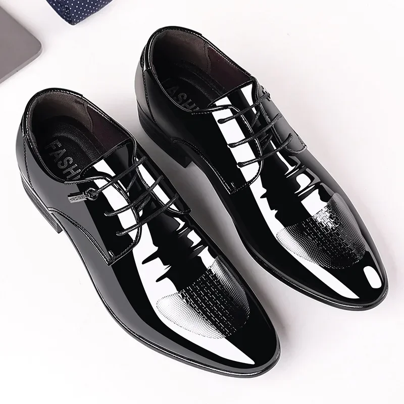 Chaussures provoqué classiques en cuir verni Oxfords pour hommes, chaussures formelles à lacets, chaussures de fête de mariage, tendance, haute