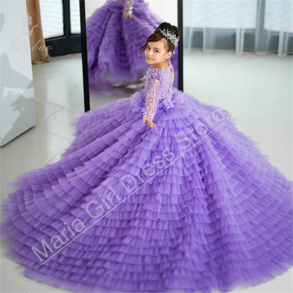 

Элегантное платье с цветочным узором для девочек, свадебное платье с длинными рукавами и блестками, роскошное вечернее платье для игры на фортепиано, первого причастия, длинное платье на день рождения