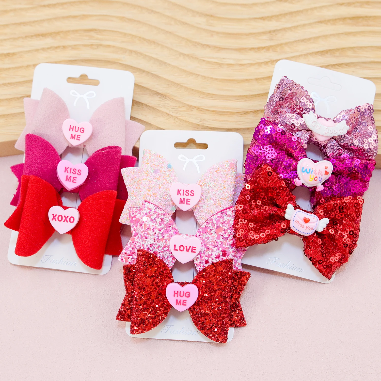 3 pièces/ensemble filles saint valentin nœuds de cheveux enfants pinces à cheveux coeur arcs Barrettes Clips saint valentin arcs fête cheveux accessoires