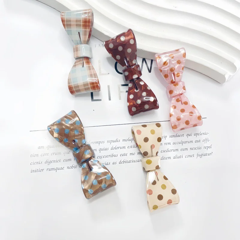 Min order 20pcs/lot color dots pattern print cartoon bow shape acrylic bowknot diy jewelry garment hair accessory