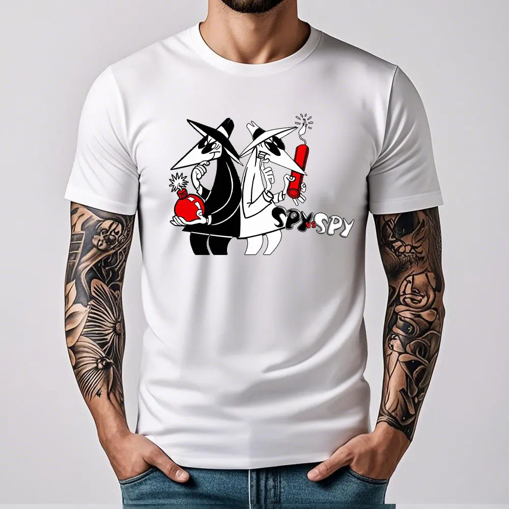 

Men's Spy Vs Spy Graphic T Shirt Summer Cotton Crew Neck Retro 80s Cartoon Print Funny Humorous Vintage Style Fashion Tee Shirts