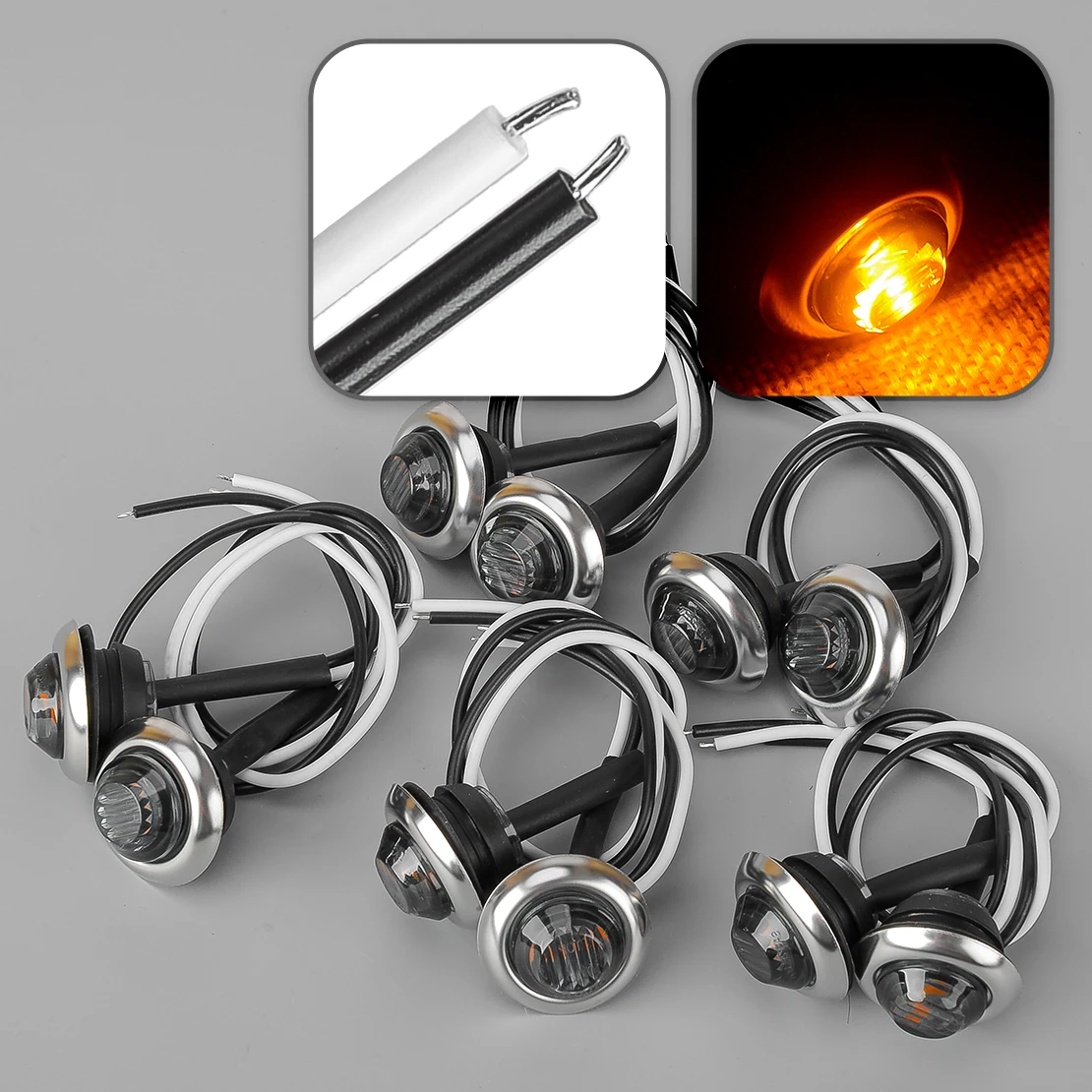 

Universal 10Pcs 12V-24V Amber Round Mini Side Marker Light Bullet Lamp LED for Car Truck Trailer Boat Bus Lorry Van Caravan