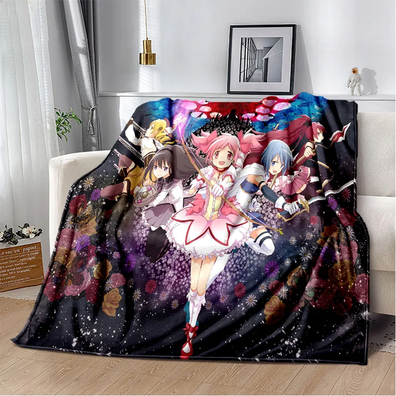 Cartoon Puella Magi Madoka Magica Blanket,Soft Throw Blanket for Home Bedroom Bed Sofa Picnic Travel Office Cover Blanket Kids