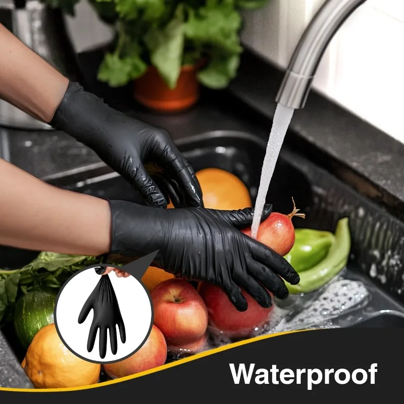 

100 шт. одноразовые черные нитриловые перчатки без латекса для кухни, ванной комнаты, чистки краски для волос, химической завивки, приготовления пищи, работы по татуировке