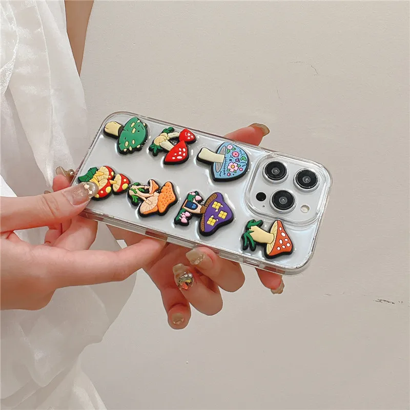 Mushroom DIY Cartoon drop glue Phone Case for iPhone 11 12 13 14 15 16 Pro Max 15pro 16pro Poison mushroom agaric Cover Capa