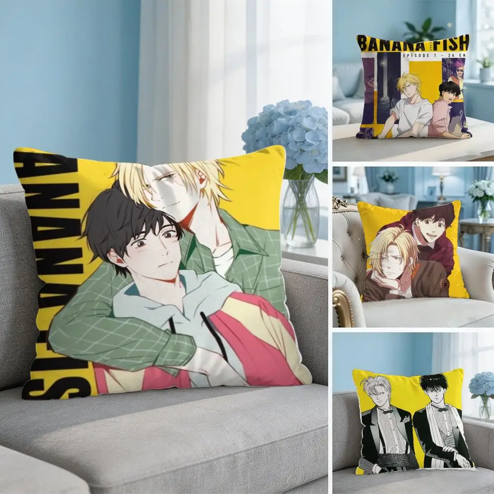 Anime B-banana Fish Cushion Cover Soft Short Plush Throw Pillow Cover Hidden Zipper Cutecore Sofa Bedroom Home Decor