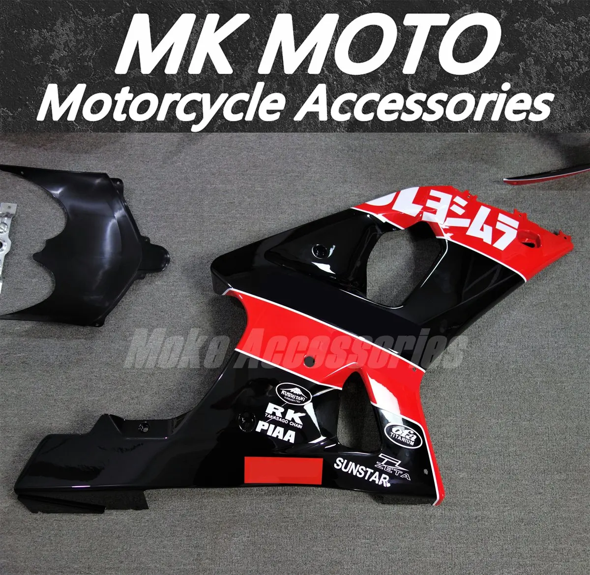 مجموعة انسيابية للدراجات النارية من Moke Moto مناسبة لـ Gsxr1000 2000 2001 2002 مجموعة هيكل السيارة عالية الجودة حقن ABS أحمر وأسود Yoshimura