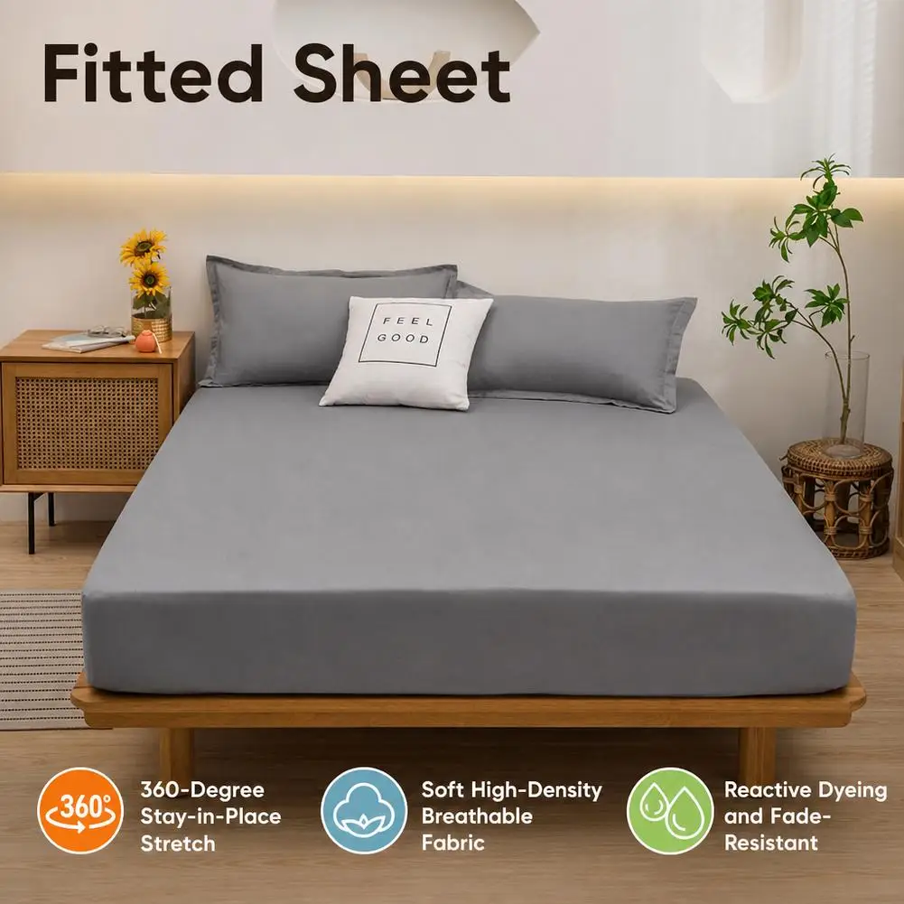 120/150/180x200 Fitted Bed Sheet With Elastic Band Solid Color Mattress Covers Protector Single Double King Beds 100% Polyes
