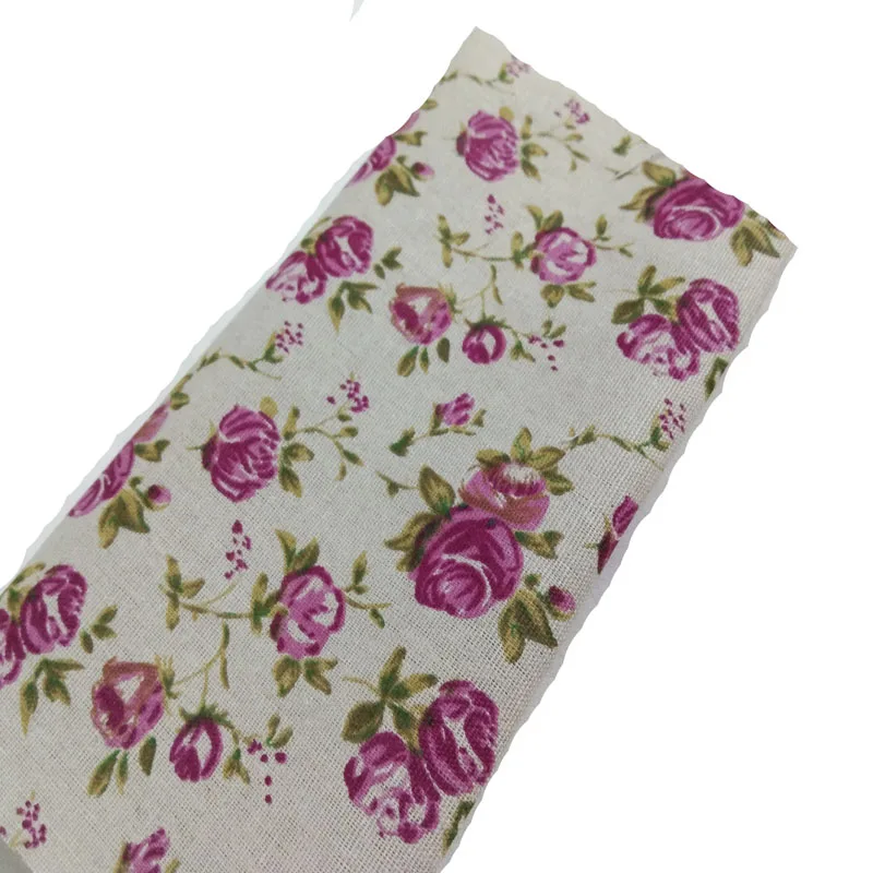 Vintage DIY Zakka cotton linen fabric 48x145cm Rose Floral Printed DIY cotton linen fabric