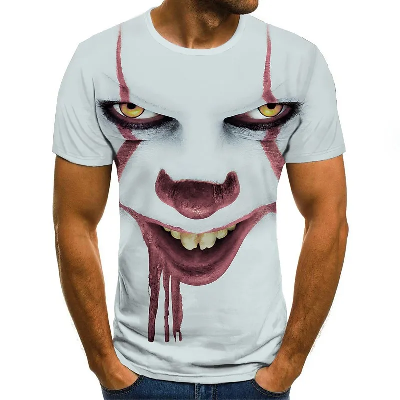 Joker Face 3d Colorful Printing Men\'s T-Shirt Joker Pattern Men\'s Short Sleeve T-Shirt Summer Casual Personality Large T-Shirt