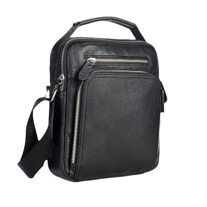 Waterproof top-grain cowhide men's handbag - stylish business commuter bag - large capacity genuine leather casual shoulder bag
