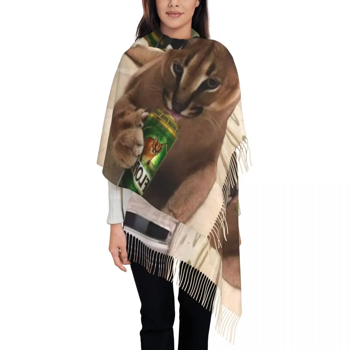 Custom Print Big Floppa Meme Scarf Women Men Winter Warm Scarves Funny Caracal Cat Shawl Wrap