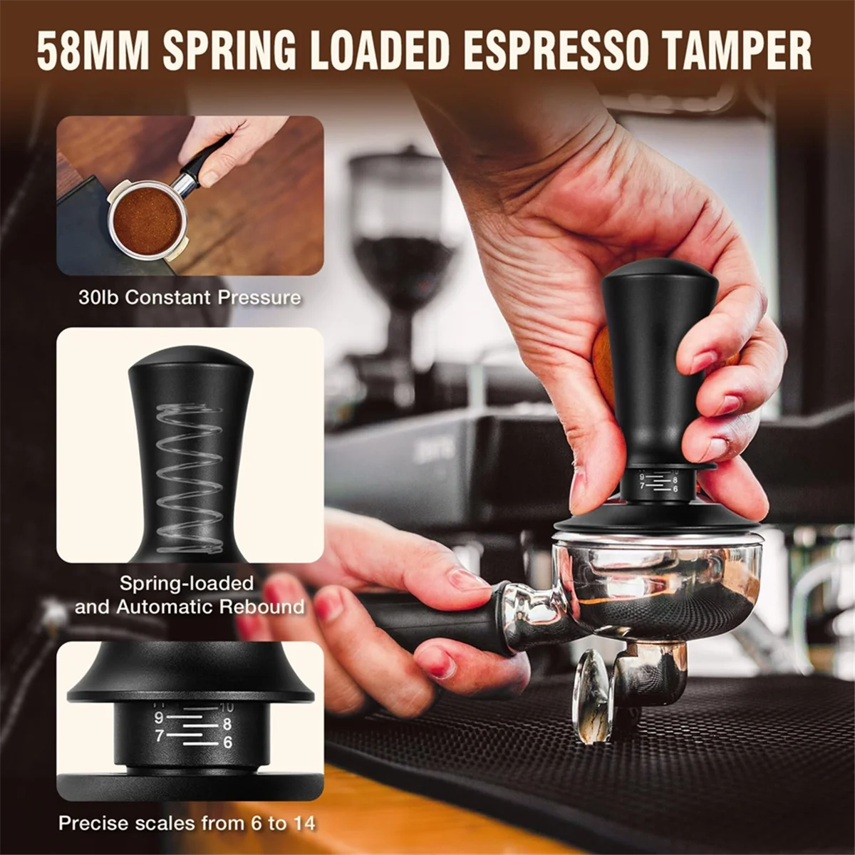 Espresso Tamper Set for 58 mm Porta Filter, Coffee Tamper Adjustable Coffee Distributor and Tamper Dosing Puck Strainer
