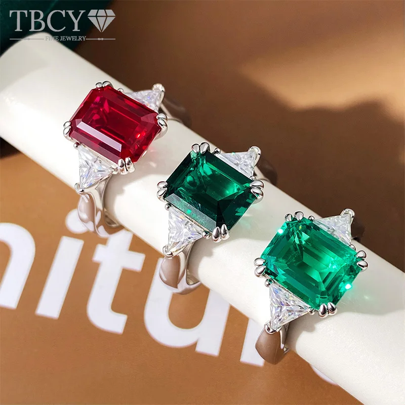 

TBCYD 8*10 мм изумрудная огранка 4 карата, выращенное в лаборатории кольцо с рубином и изумрудом, стерлинговое серебро S925, муассанит, кольца вечности, кольцо, ювелирные изделия для женщин