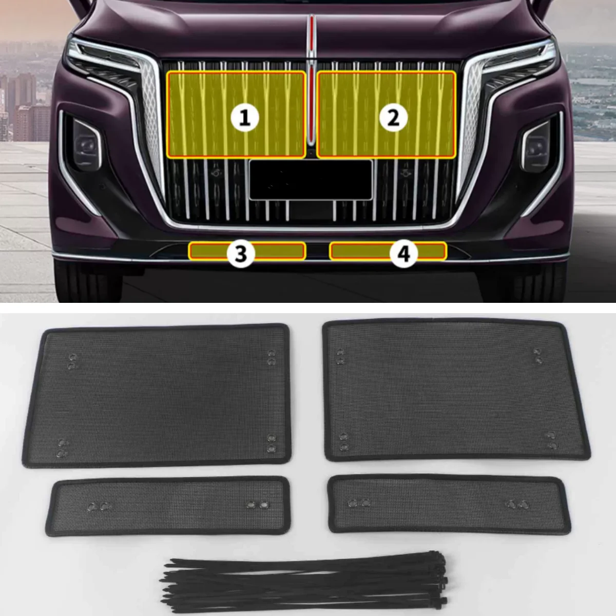 

For HONGQI HQ9 2023 Exterior Accessories Mesh Grille Grill Insert Net Anti-mosquito Dust Cover Trim