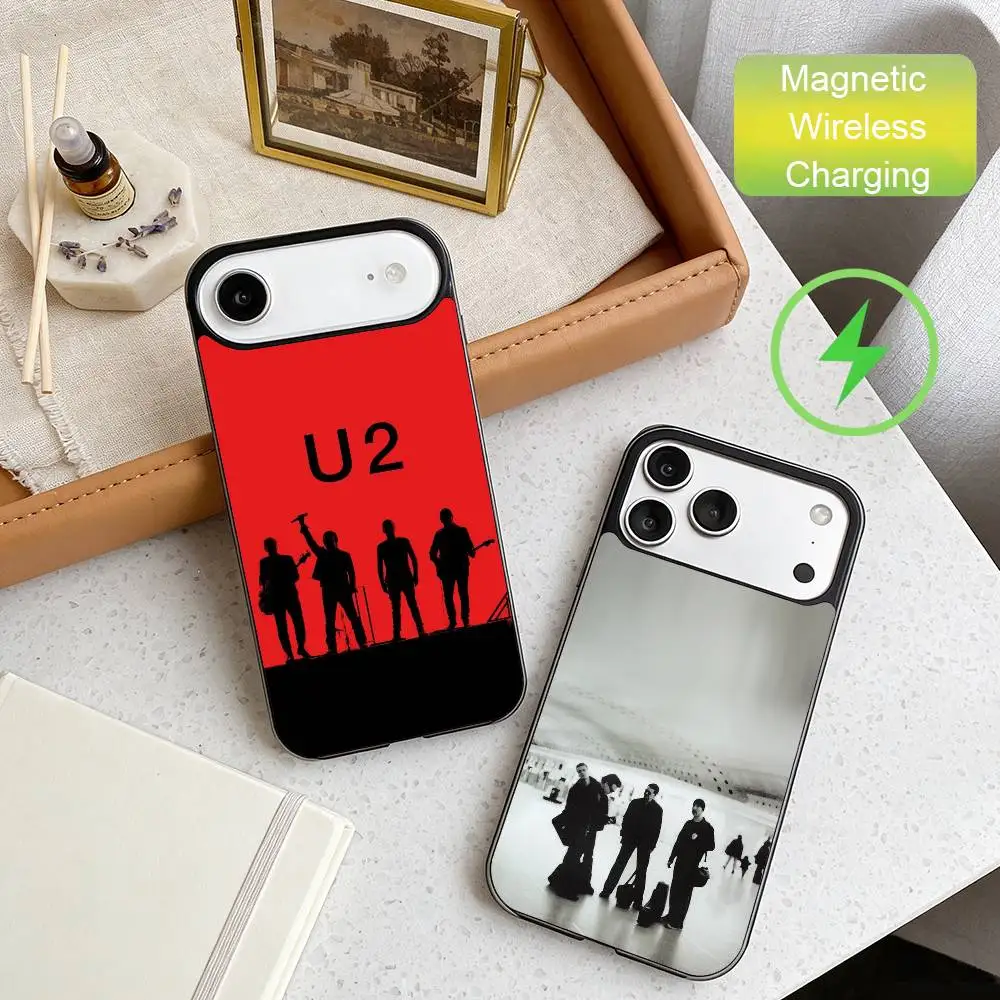 

U2 Band Portrait Print Phone Case For iPhone17,16,15,14,13,12,11 Max Black Wireless Charging Protecitve Cover