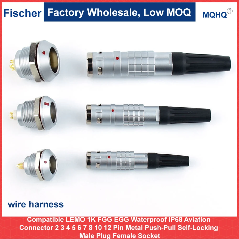 Compatible LEMO 1K FGG EGG Waterproof IP68 Aviation Connector 2 3 4 5 6 7 8 10 12 Pin Metal Push-Pull Self-Locking Male Plug Fem