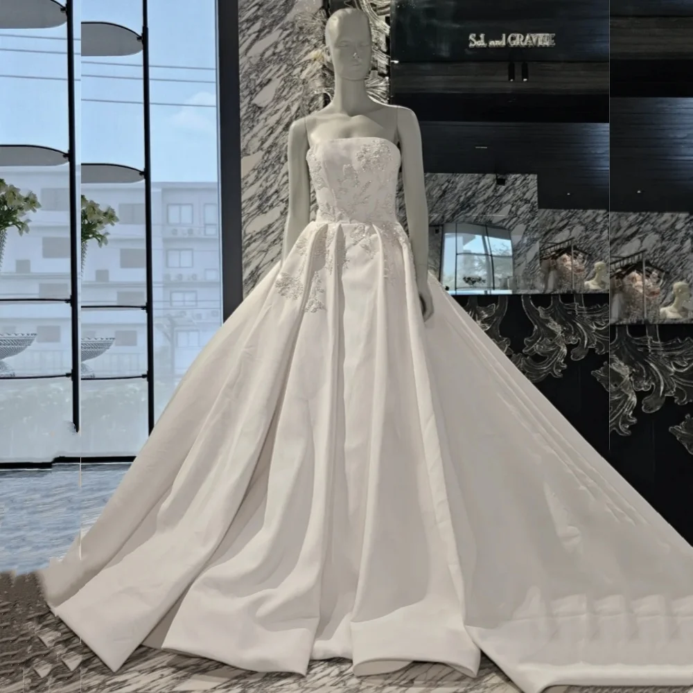 

Customized Fashion Elegant Jersey Sequined Pleat A-line Strapless Long Dresses Bespoke Occasion Classic