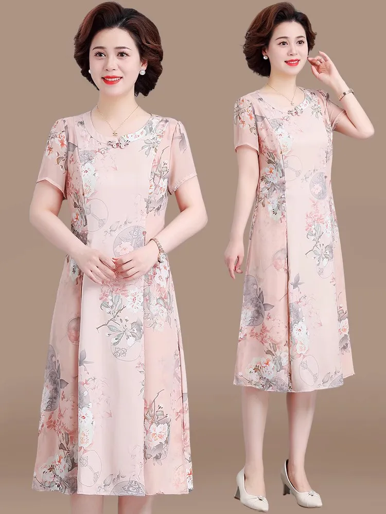 

New 2025 Mom Summer Faion Chiffon Qipao Dr Traditional Chinese Sle Modified Middle-Aged And ly Women's Dr