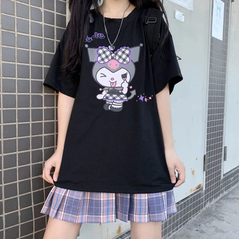 

Sanrio Summer Cartoon Print T-shirt Women Round Neck Short Sleeve Casual Loose T-shirt