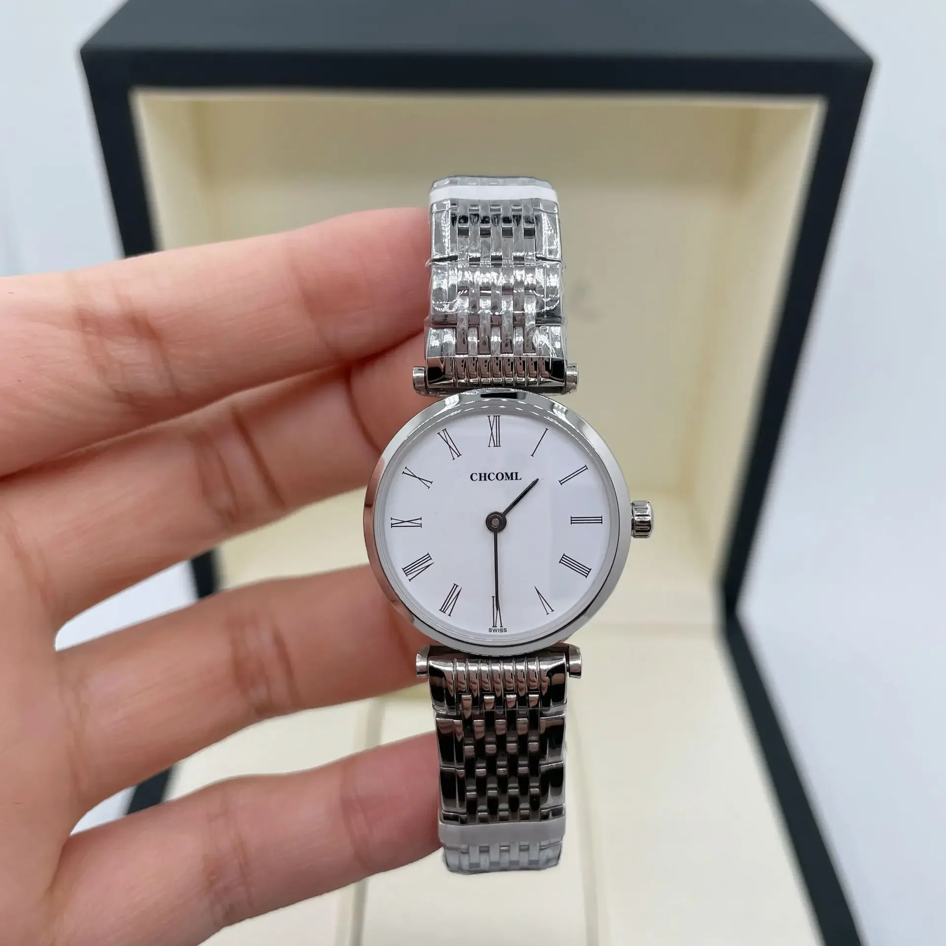 Ultra-Thin JiaLu Series Swiss Quartz Women's Watch Steel Strap Casual Business Men's Wristwatch White Beryllium Square Drill Rom