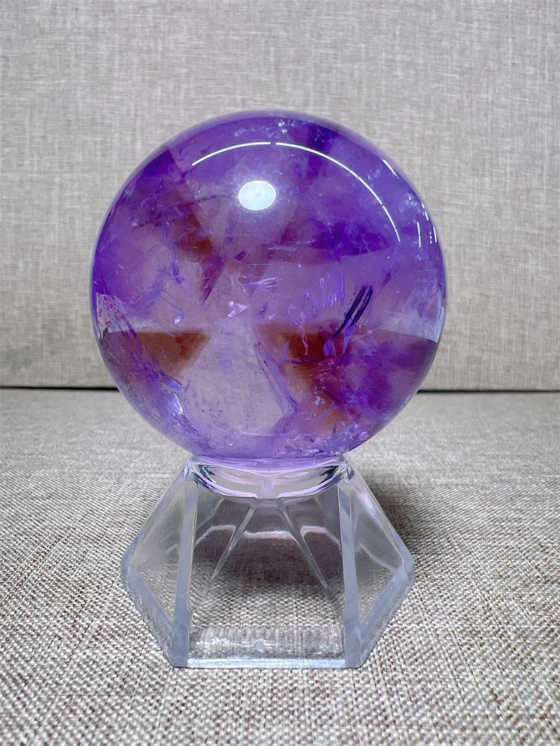 

Natural Amethyst Sphere With Rain Bow Reiki Healing Stone Home Decoration Exquisite Gift Souvenir Gift