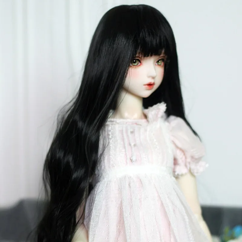 Cute BJD/SD DIY Doll Wig Accessories Wig Hair Cover Trimmable Natural Black Long Curly Hair for Children with Curly Hair Cover