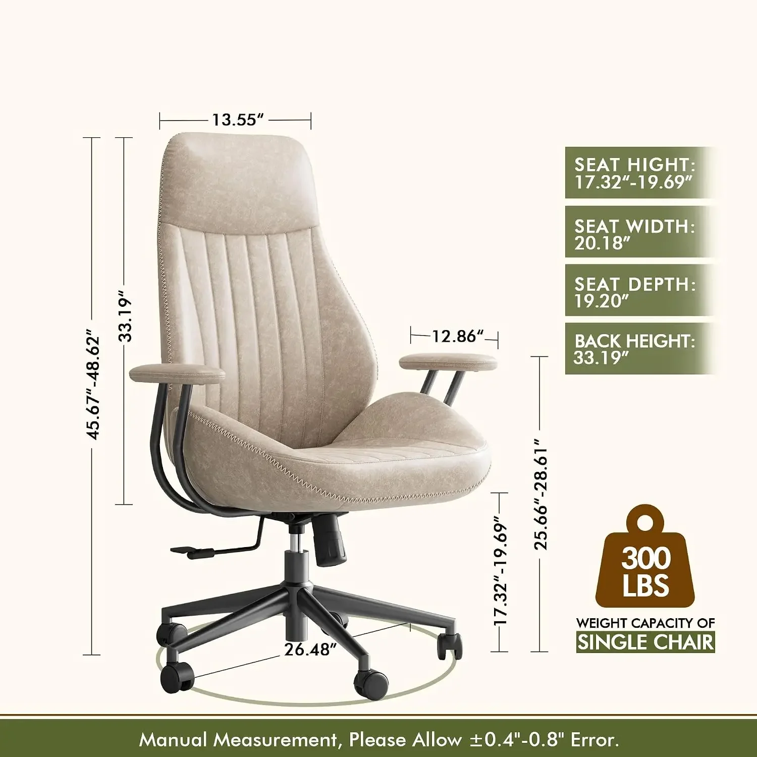 Ergonomic Office Chair with Adjustable Height,Swivel Rolling Computer Chair for Home Office,Vintage Suede Fabric Executive Desk